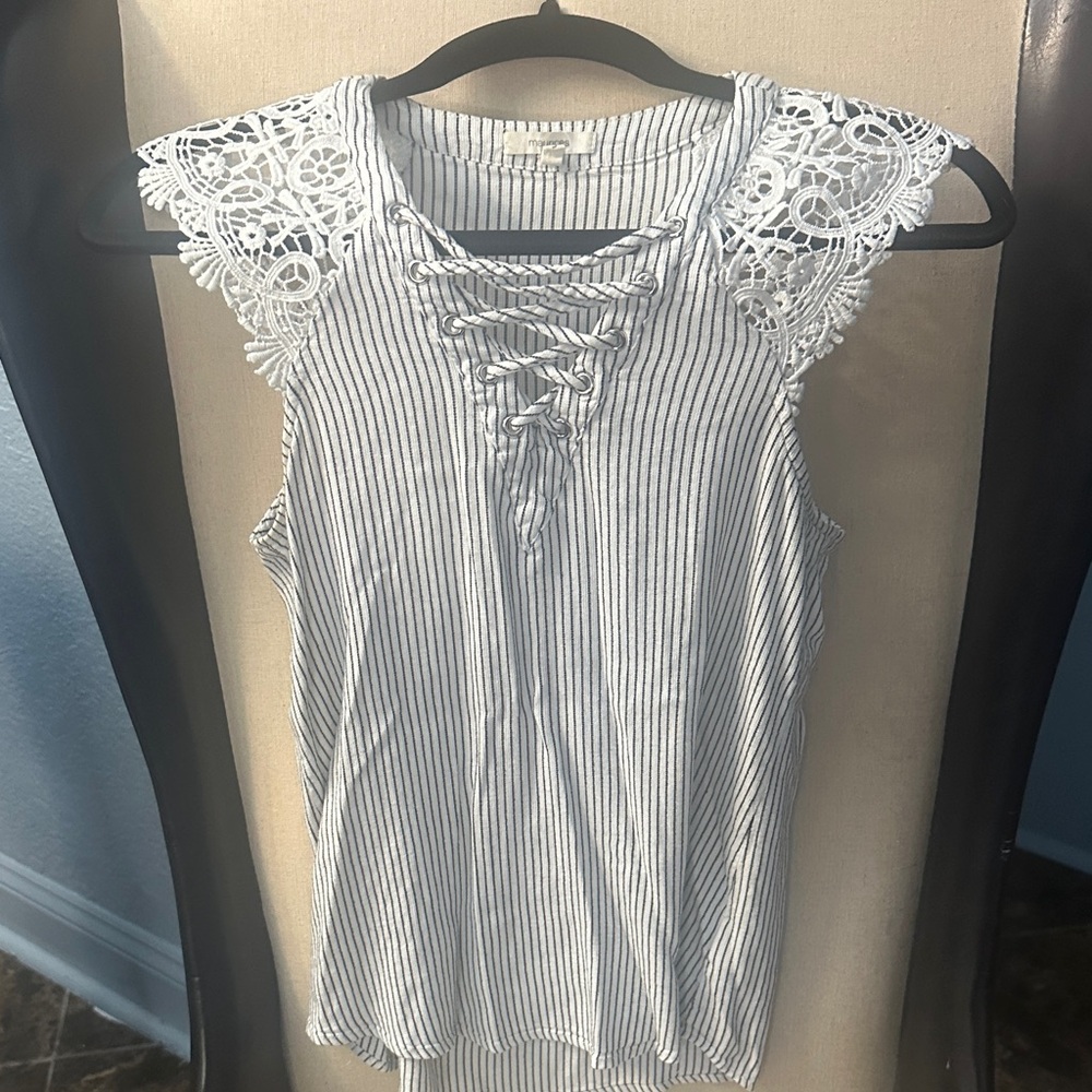 Maurices Black and White Striped Lace-Up Blouse